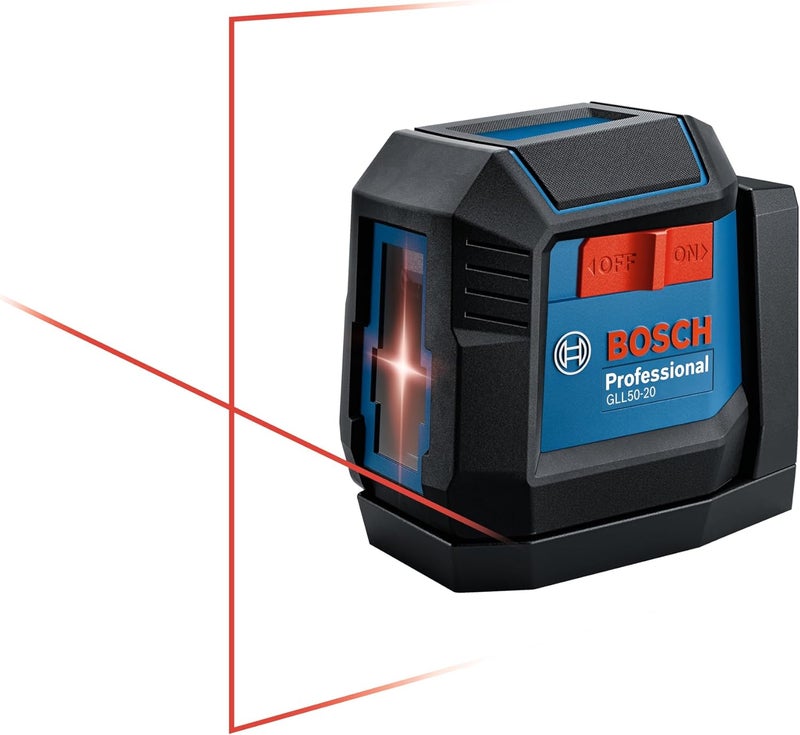 BOSCH GLL50-20 ليزر متقاطع ذاتي التسوية بطول 50 قدم، يشمل قاعدة مغناطيسية مدمجة و 2 بطارية AA - Image 1